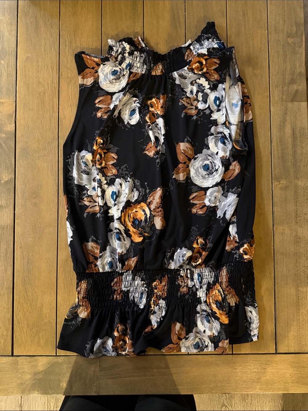White House Black Market Black Floral Mini Skirt with Cream & Brown Blooms